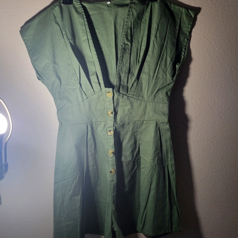 Stylish, Forest Green, Light Weight short sleeve, v cut, shorts romper